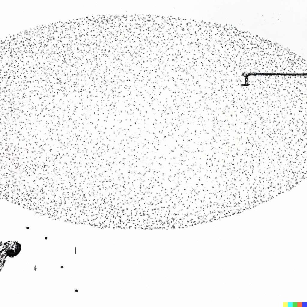 the discovery of gravity, stipple drawing